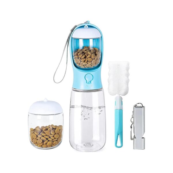 Unique Dog Water Bottle with Separate Food Container for Traveling Dogs