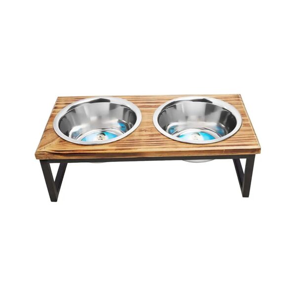 Unique Mango Wood and Stainless Steel Feeder Stand for Cats and Small Medium Large Dogs