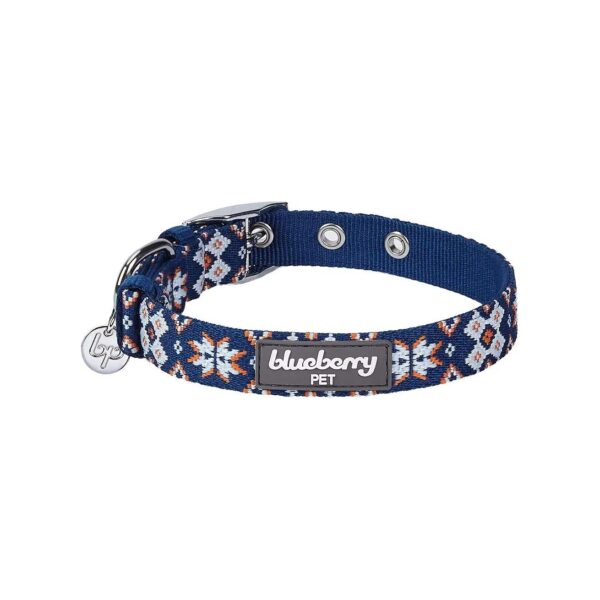 Unique Navy Blue Dog Collar with 3 Patterns and Metal Buckle for Small Breeds