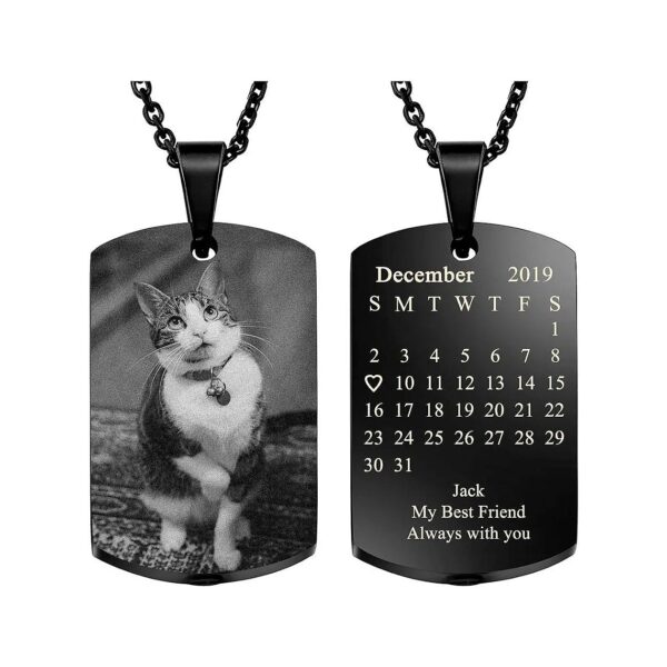 Unique Photo Calendar Text Engraved Stainless Steel Jewelry Necklace Memorial keepsake