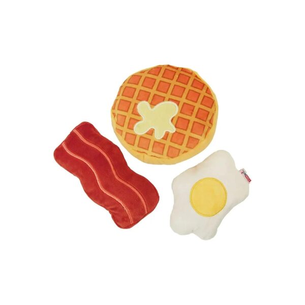 Unique Plush Toys for Small Breed Dogs with Embroidered Waffle Bacon and Egg