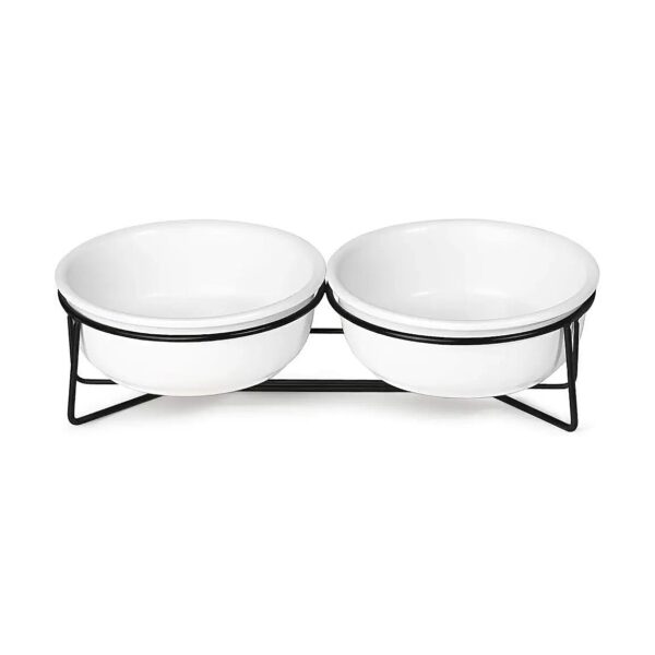 Unique Raised Design Ceramic Pet Bowls with Metal Stand for Small Breeds and Senior Pets