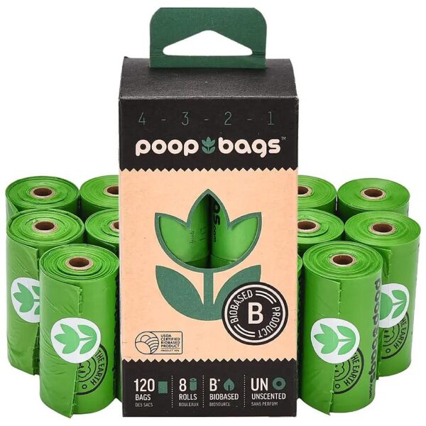 Unscented Dog Poop Bags, 120 Count, Made from Plant-Based Materials, and Easy to Tear