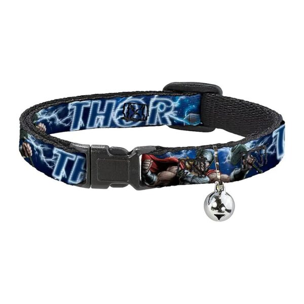 Unusual Galaxy Blues White Cat Collar with Thor Hammer Action Pose for 8-12 Inch Cats