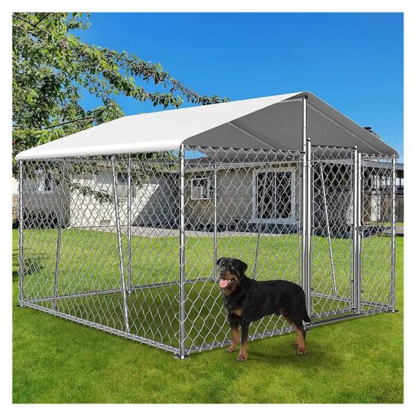 Upgraded 5x5x6FT Large Outdoor Dog Kennel with Roof and Chain Link Fence for Backyard