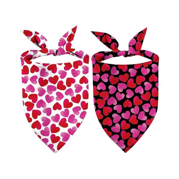 Valentine's Day Dog Bandanas 2 Pack for Small Medium Large Dogs Red Pink Hearts