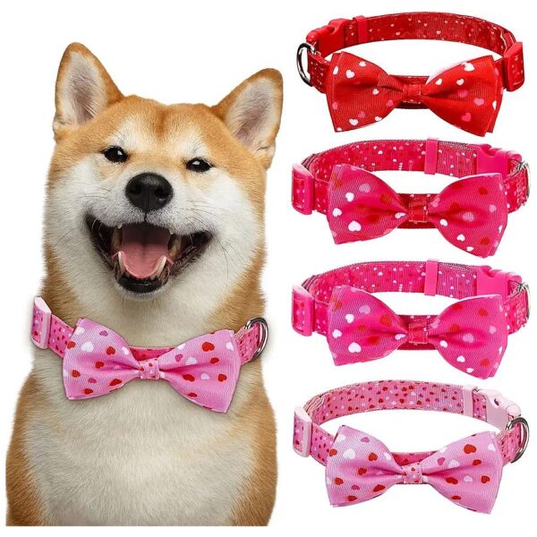 Valentine's Day Dog Collars with Bow Tie Heart Patterns for Small Dogs and Puppies