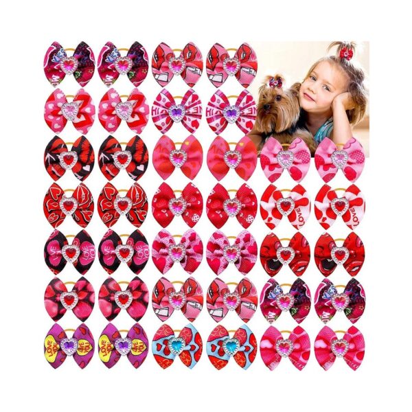 Valentine's Day Dog Grooming Accessories 50pcs Mixed Color Pet Hair Bows with Rhinestones