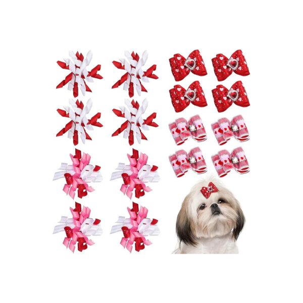 Valentine's Day Dog Hair Bows - 16 Pieces Mixed Styles Pet Accessories