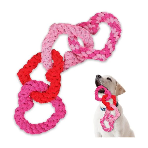 Valentine's Day Dog Pet Chew Toys Interlocking Heart Shaped Dog Rope Toys Set