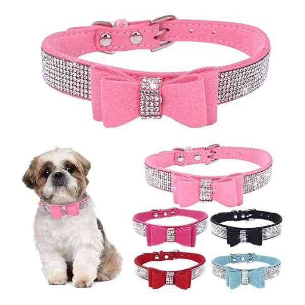 Velvet Leather Dog Collar with Adjustable Crystal Rhinestone Clasp for Small Dogs