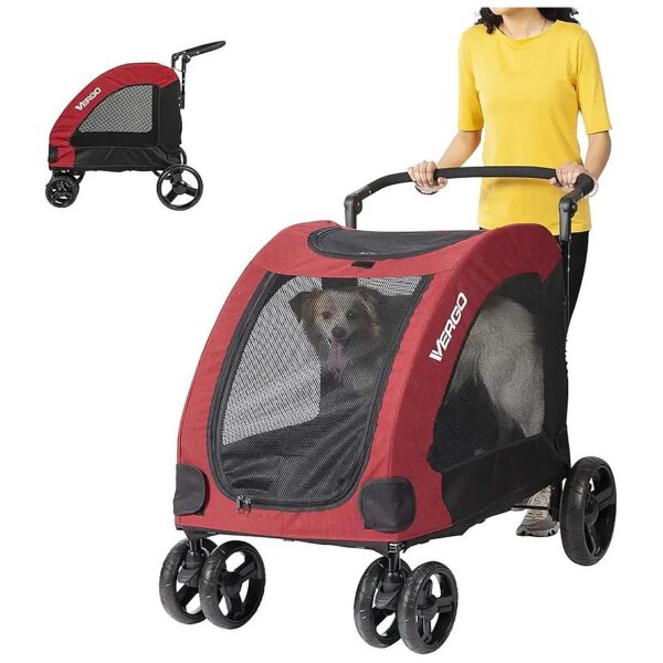 Vergo Pet Stroller for Small to Large Pet Travel with 4 Wheels and Adjustable Handle