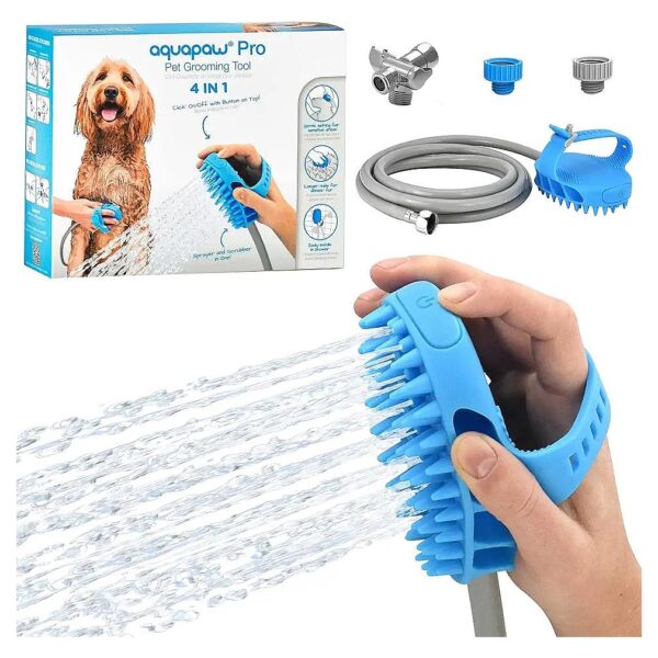 Versatile Dog Bath Brush with Shower Attachment for Indoor/Outdoor Use