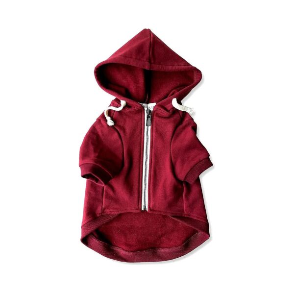 Versatile Maroon Red Dog Hoodie with Adjustable Drawstring and Zip Up Front