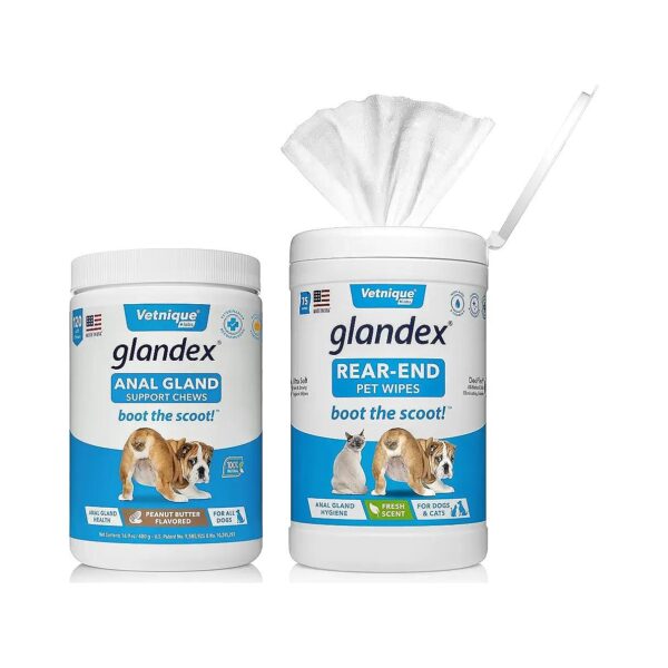 Veterinarian-Recommended Anal Gland Support Soft Chews with Deodorizing Wipes for Dogs