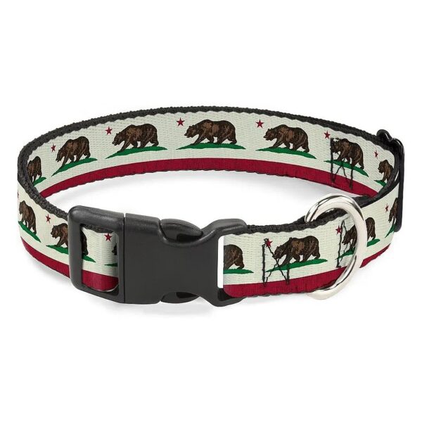 Vibrant California Flag Weathered White Polyester Dog Collar for 15-26" Neck Size