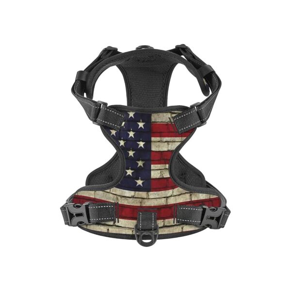 Vintage American Flag Reflective Soft Dog Harness for Small to Large Size Puppies Pets