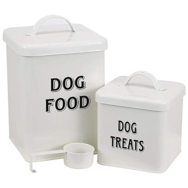 Vintage White Powder-Coated Carbon Steel Dog Food and Treats Containers Set