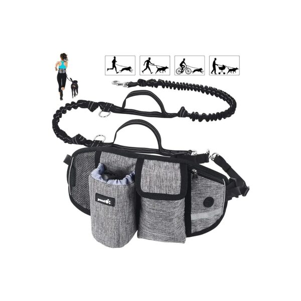 Waist Dog Running Leash with Padded Back and Multi Pouches for Hands-Free Fun