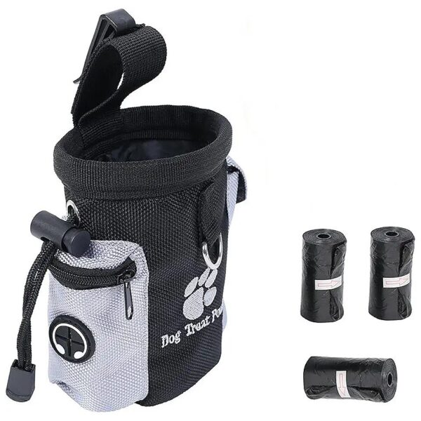 Waist-Mounted Dog Treat Bag with Waterproof Nylon Fabric and 3 Rolls of Poop Bags