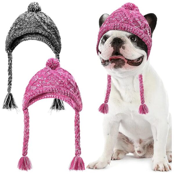 Warm Pom Hat Party Knit Dog Puppy Dog Cap with Ear Holes for Winter Outdoor Wear