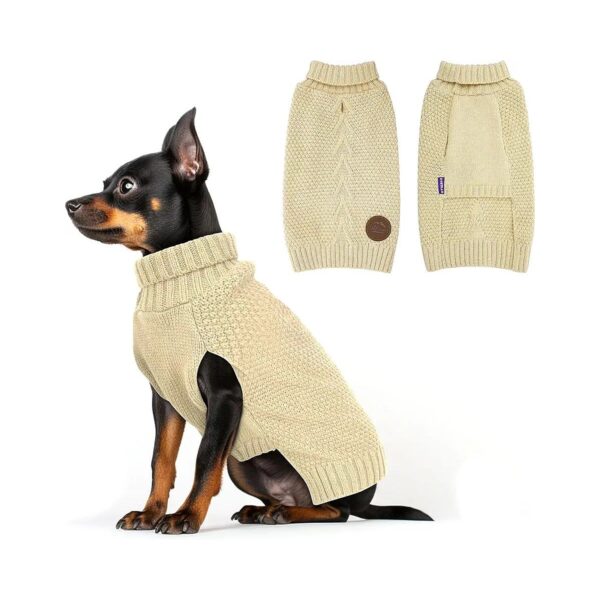 Warm and Cozy Turtleneck Knitted Sweater for Small Dogs with Leash Hole Easy to Clean