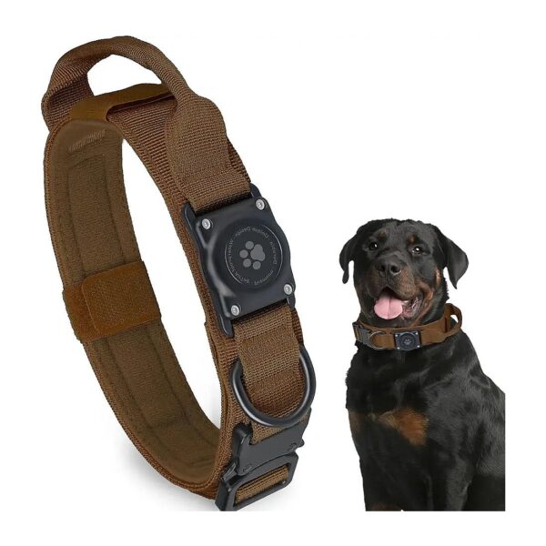 Water Resistant AirTag GPS Dog Collar with Adjustable Metal Buckle, Brown