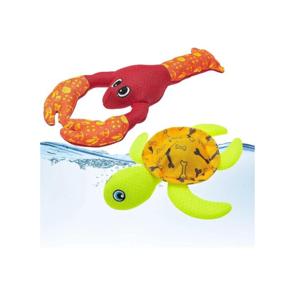 Water-Fun Pool Toys for Pups - 2"x3" Turtle & 13"x6" Lobster Squeaky Toys for Summer Play