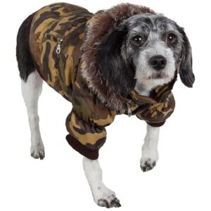 Waterproof Camouflage Dog Parka with Removable Hood and Back Pockets