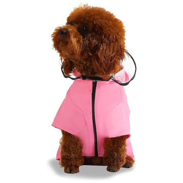 Waterproof Collar Reflective Pink Dog Rain Coat with Hood for Small Breeds and Puppies