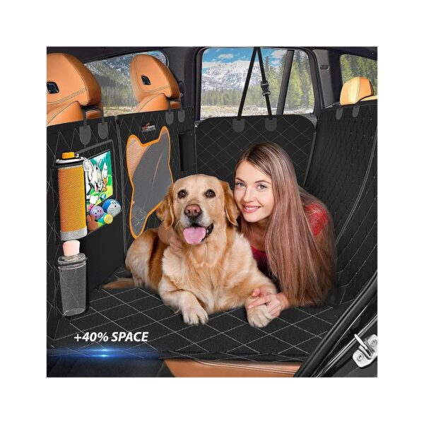 Waterproof Dog Backseat Extender with Hardwood Bottom, Storage Pockets, and Mesh Window