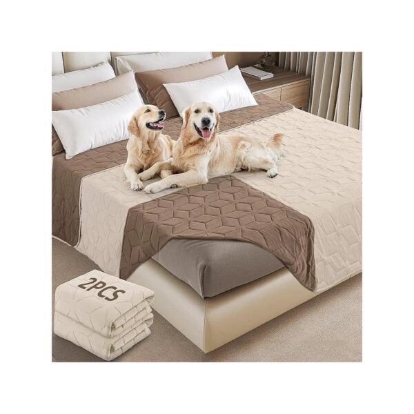 Waterproof Dog Bed Cover Blanket for Couch Protection - 2-Pack Khaki