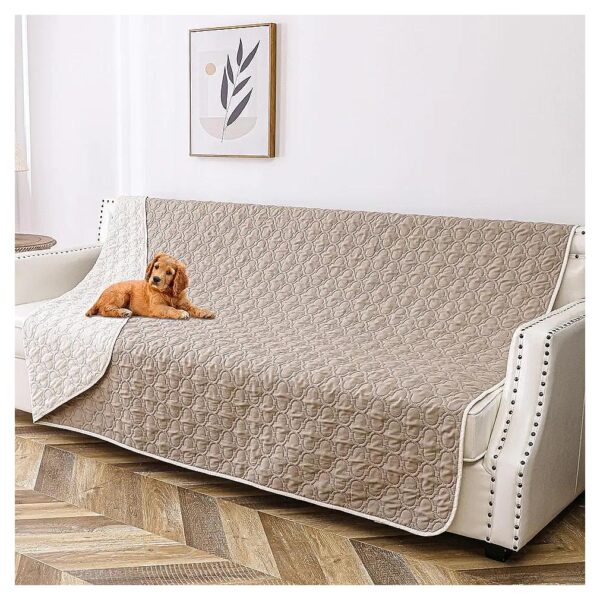 Waterproof Dog Blanket Cream Khaki Polyester Sofa Protector Reversible