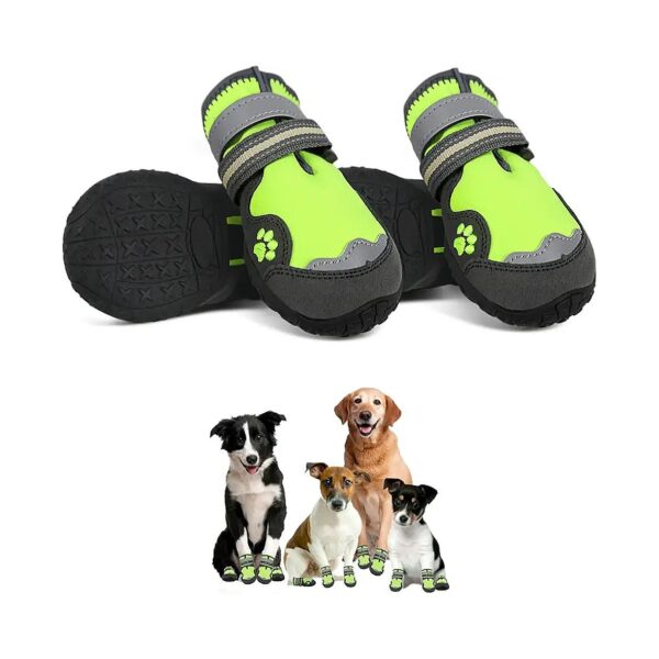 Waterproof Dog Boots for Large Dogs with Reflective Strips Green 4PCS/Set