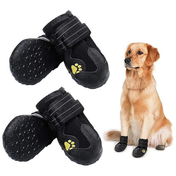 Waterproof Dog Boots for Medium to Large Dogs with Reflective Straps and Anti-Slip Sole