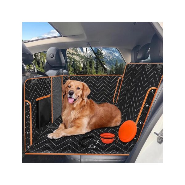 Waterproof Dog Car Seat Covers Back Seat Protector for Cars SUV Trucks Black with Orange