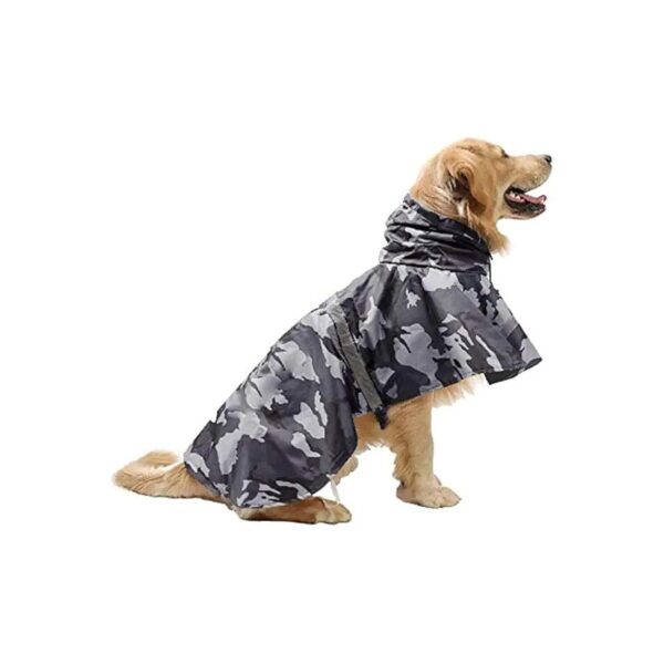 Waterproof Dog Raincoat for Small to Large Dogs Medium Size Grey Camo Reflective Strip