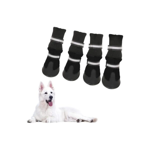 Waterproof Dog Shoes with Anti-Slip Sole for Medium to Large Dogs Four Pcs Black XL