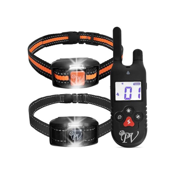 Waterproof Electric Collar for Two Dogs with Remote Control Range and LED Light