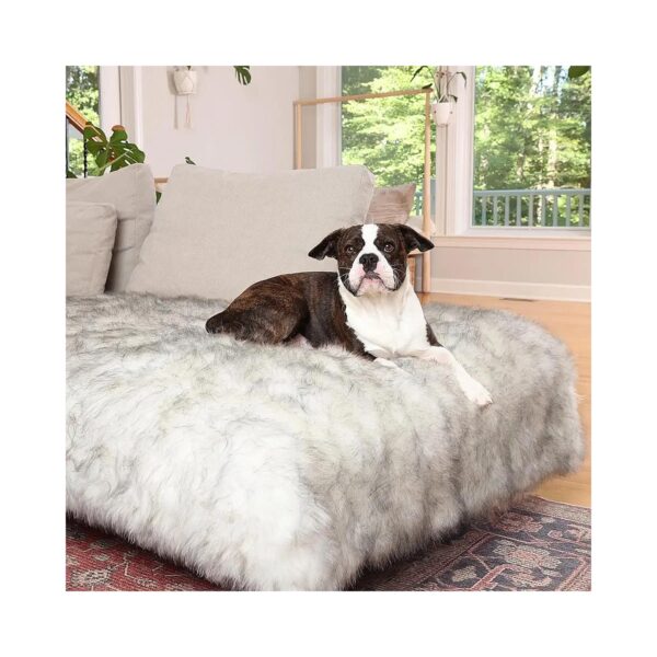 Waterproof Faux Fur Dog Blanket with Non-Slip Base Grey White Extra Large Throw Blanket