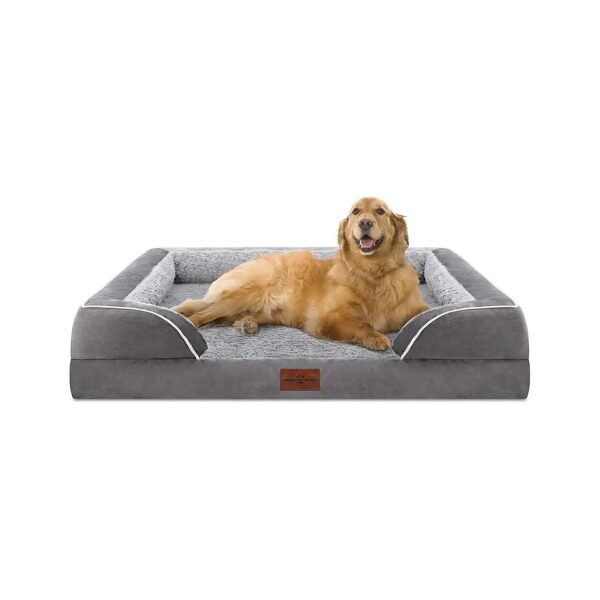 Waterproof Orthopedic Foam Dog Bed for Extra Large Dogs with Bolster and Non-Slip Bottom