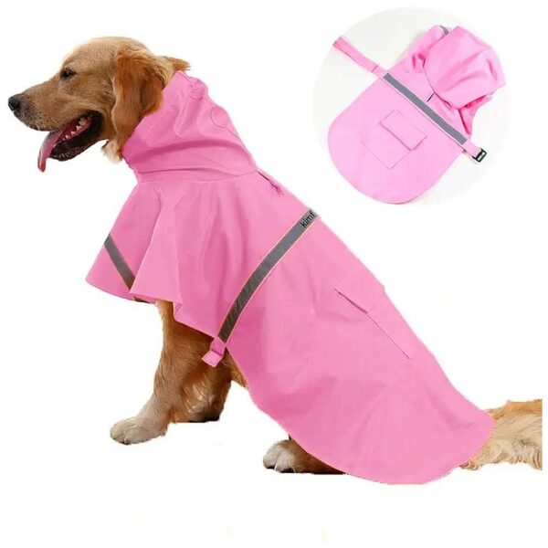 Waterproof Reflective Dog Rain Jacket Pink Medium Size for Small Medium Large Dogs