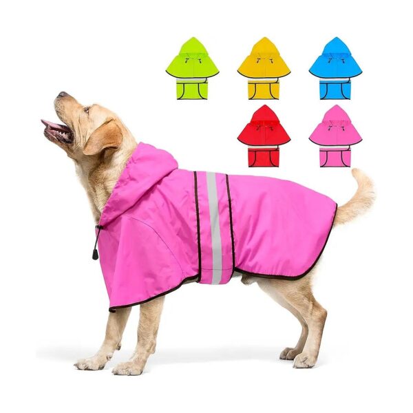 Waterproof Reflective Large Pink Dog Raincoat Adjustable Poncho Dog Rain Jacket