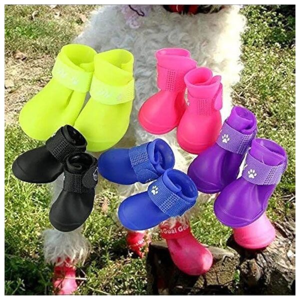 Waterproof Rubber Paw Shoes for Medium Dogs with Anti-Slip Soles and Candy Colors