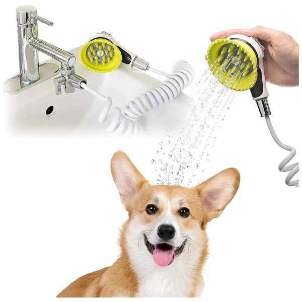 Waterproof Sink Faucet Pet Wash Kit with Rubber Grip and Splash Shield for Dog Grooming