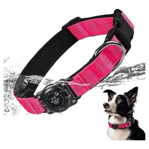 Waterproof and Reflective AirTag Dog Collar for Small Medium Large Dogs in Hot Pink