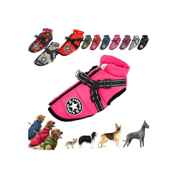 Waterproof and Windproof Dog Coat with Built-in Harness for Medium Breeds