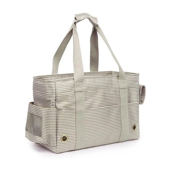 Weather-Resistant White Stripe Pet Carrier for Hiking and Travel