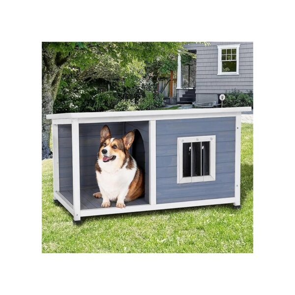 Weatherproof Dog House Outdoor with Porch and Window for Medium Small Dogs