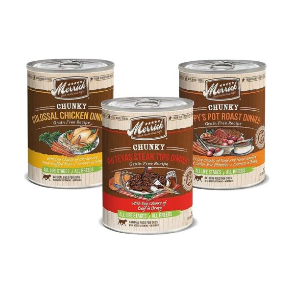 Wet Dog Food Variety Pack 3 Beef Flavors Grain Free Chunky Canned 12 Count